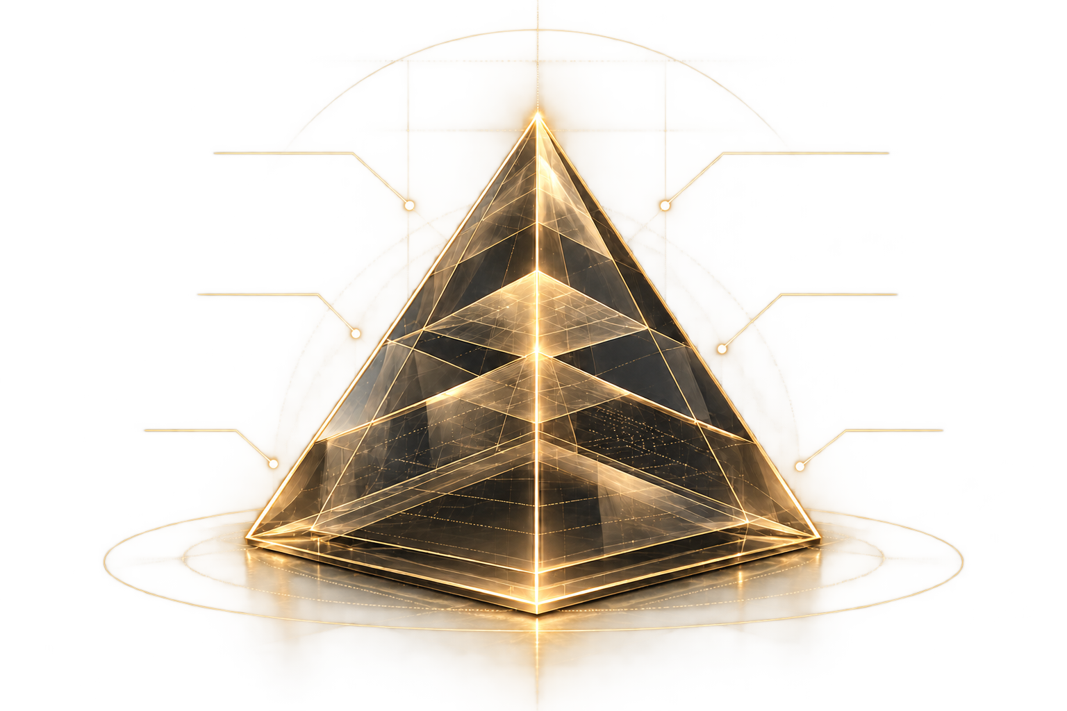 Piramide luminosa dorata, simbolo dell’approccio integrato di Business Pyramid Group