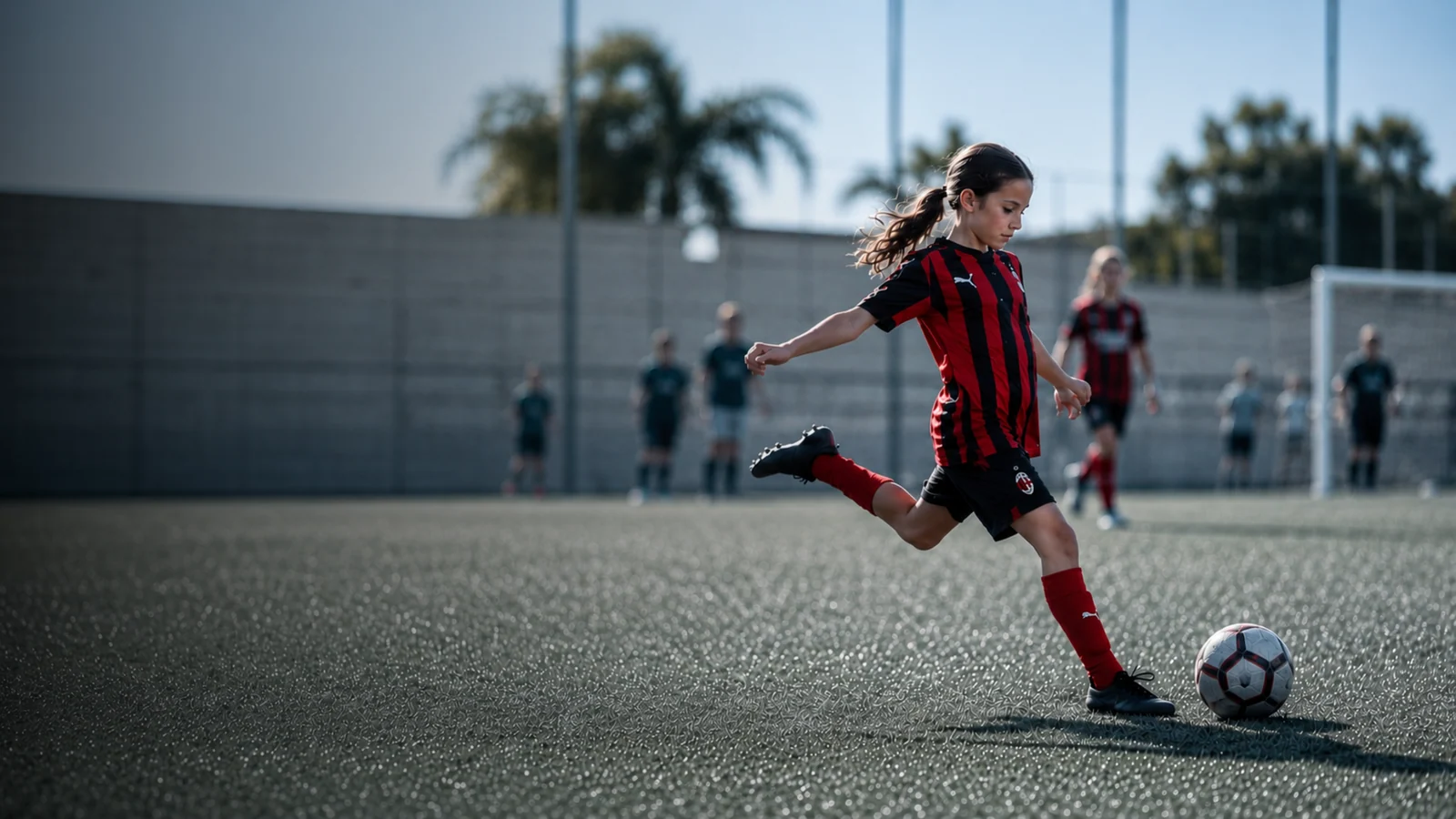 Calciatrice della Milan Academy Women Piccolo in campo
