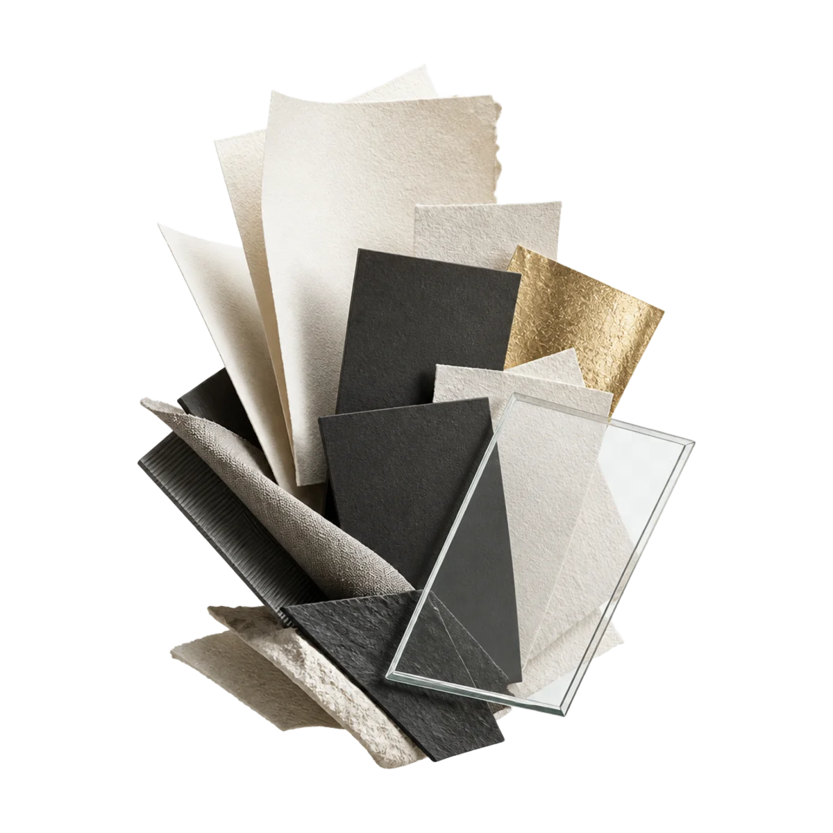 Composizione tridimensionale di materiali e forme per l’identità aziendale